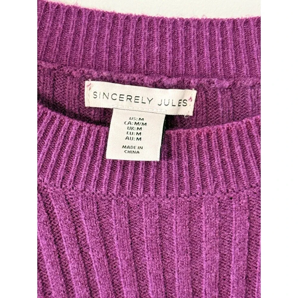 Sincerely Jules Women’s Ribbed Knit Sweater | Magenta | Medium